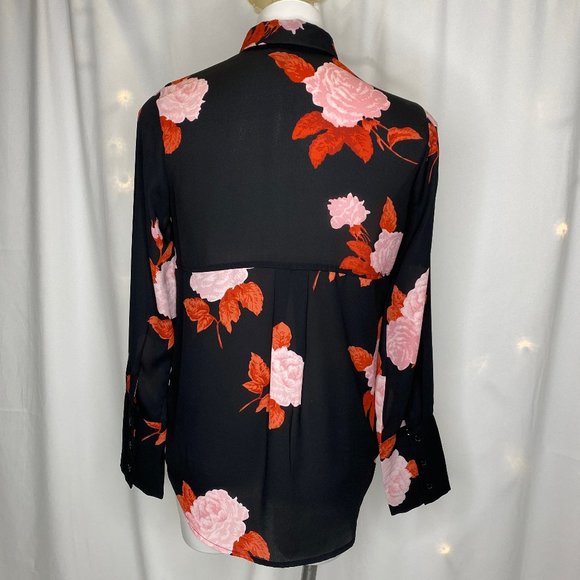 Who What Wear Floral Rose Button Down Blouse Top - Picture 6 of 7